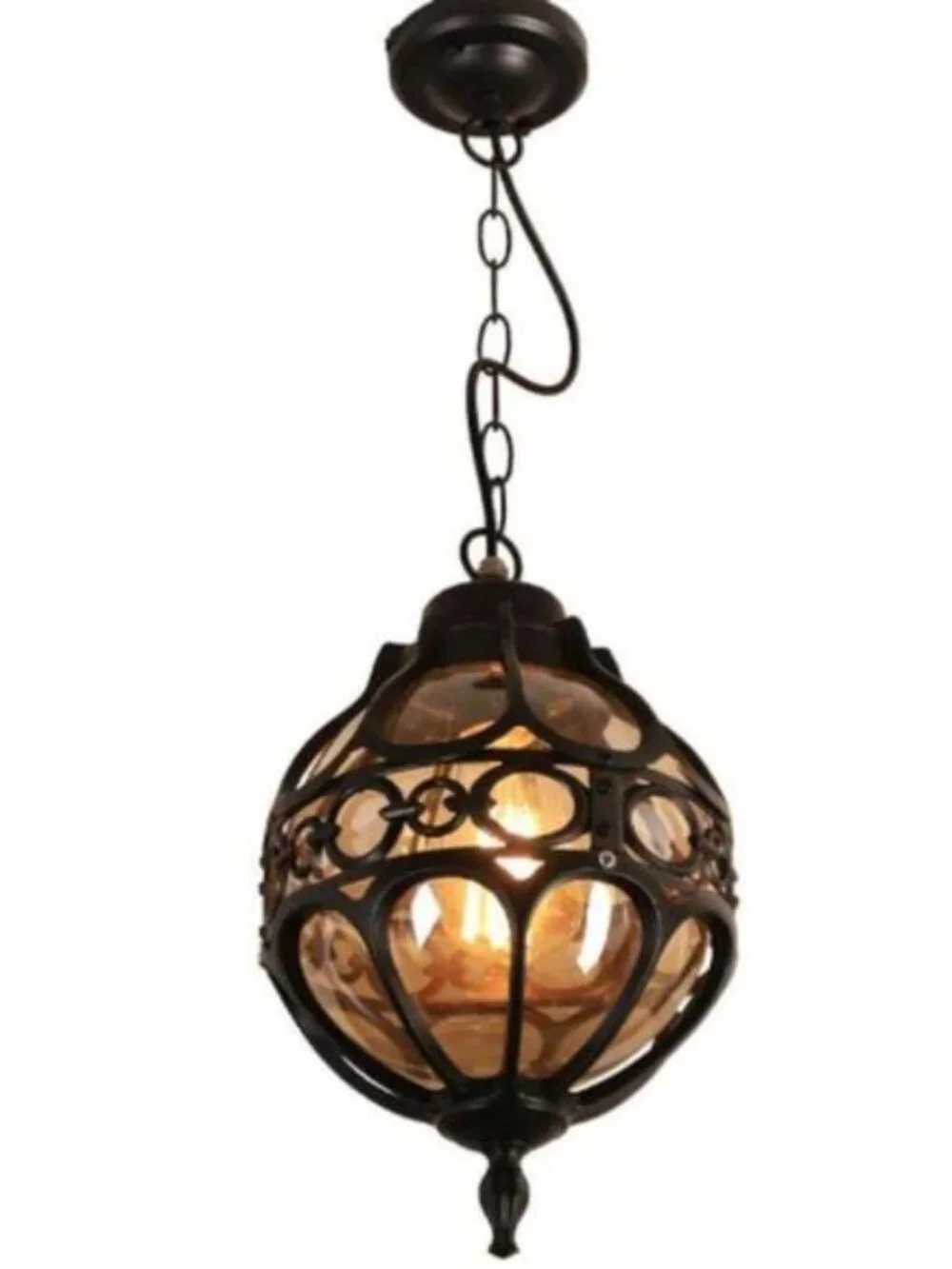 Loft‎ Tea Glass Metal Globe Sphere Courtyard Ceiling Pendant Light